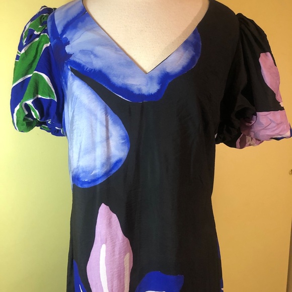 Anthropologie Puff Sleeve Floral Maxi Dress Slit Both Sides - Picture 2 of 16